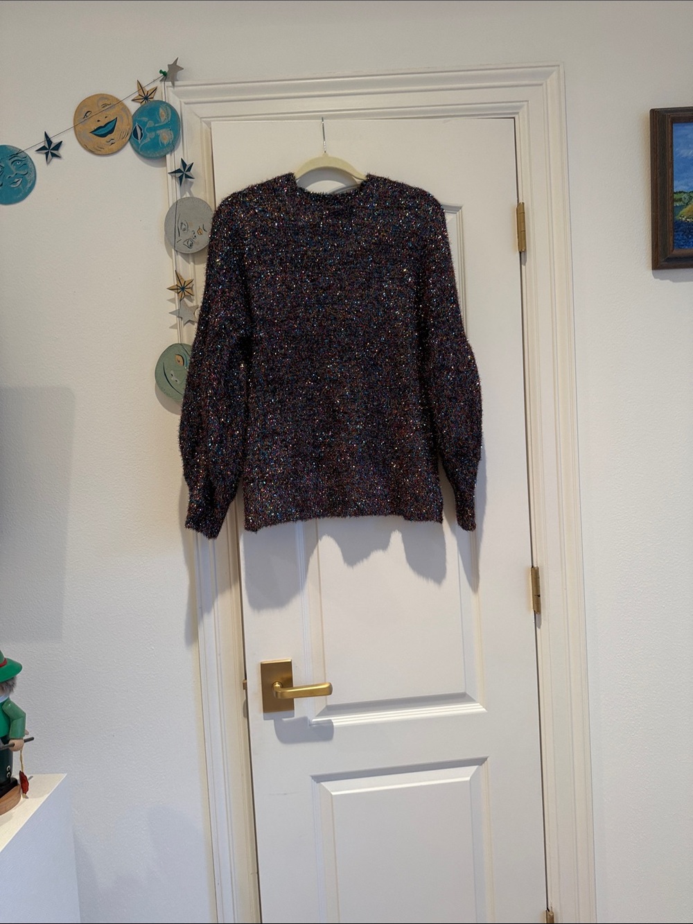DO+BE Sparkle Knit Crewneck Sweater in Deep Purple and Navy